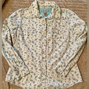 Western Blue Flowers Calico Pearl Snap Long Sleeve L/XL